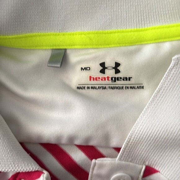 Under Armour Polo Shirt Size Medium Pink White Golf - Picture 2 of 6